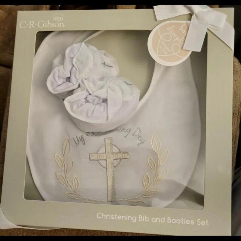 New Christening bib and booties set